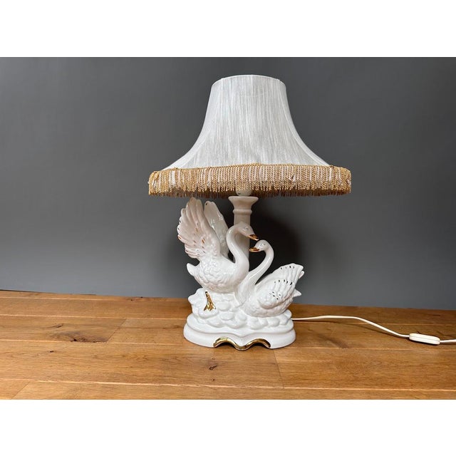 Vintage Porcelain Swan Table Lamp, 1970s For Sale - Image 6 of 6