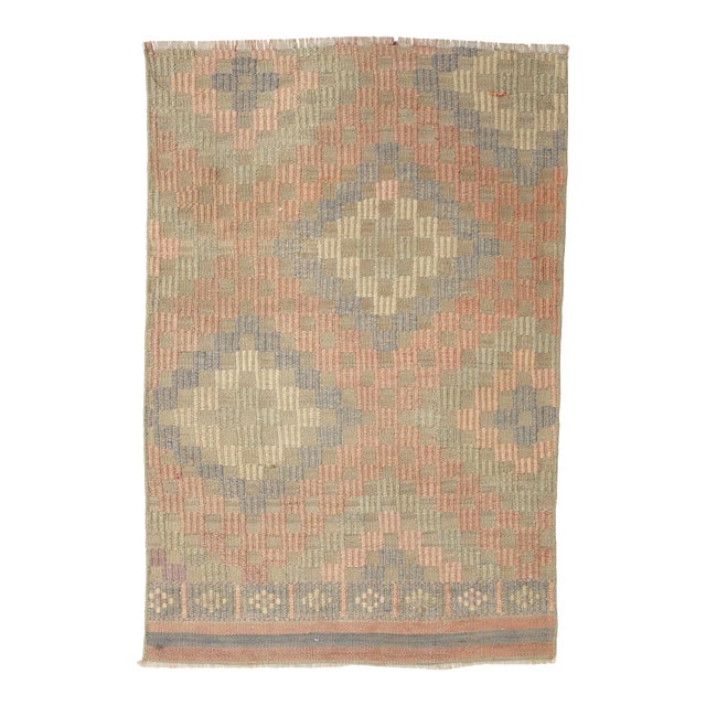 Faded Vintage Mini Embroidered Kilim - 2`4″ X 3`6″ For Sale