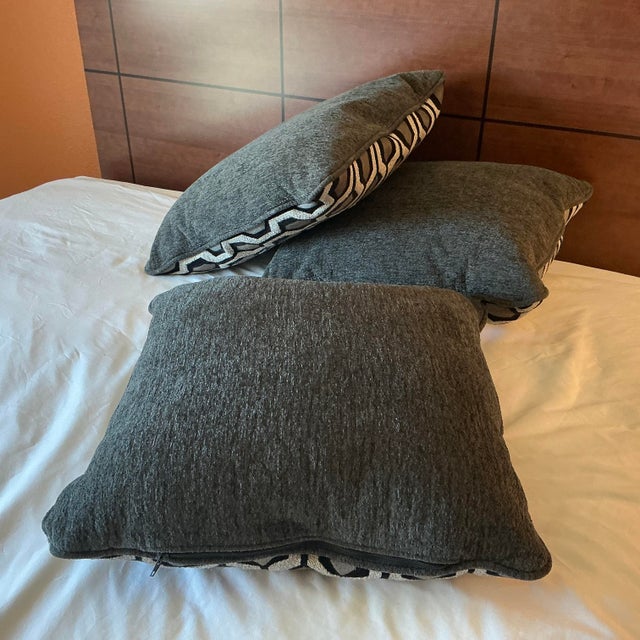 1980s Abstract Boho Chic Geometric Gray & Black Chenille Tapestry Style Pillows - Set of 3. For Sale - Image 10 of 10