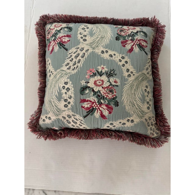 English Custom Floral With Ribbons Pillow For Sale - Image 3 of 6