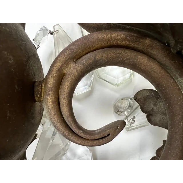Glass 1960s French Regency Style Bronze Wall Sconces With Crystal Drops and Shades, a Pair For Sale - Image 7 of 13