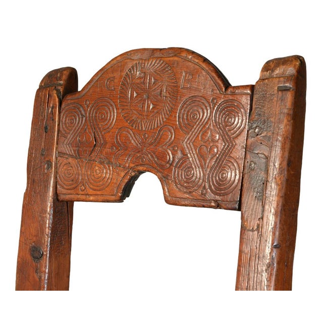 Folk Art Italian Chair with Carved Backrest, 1838, Wood For Sale - Image 5 of 10