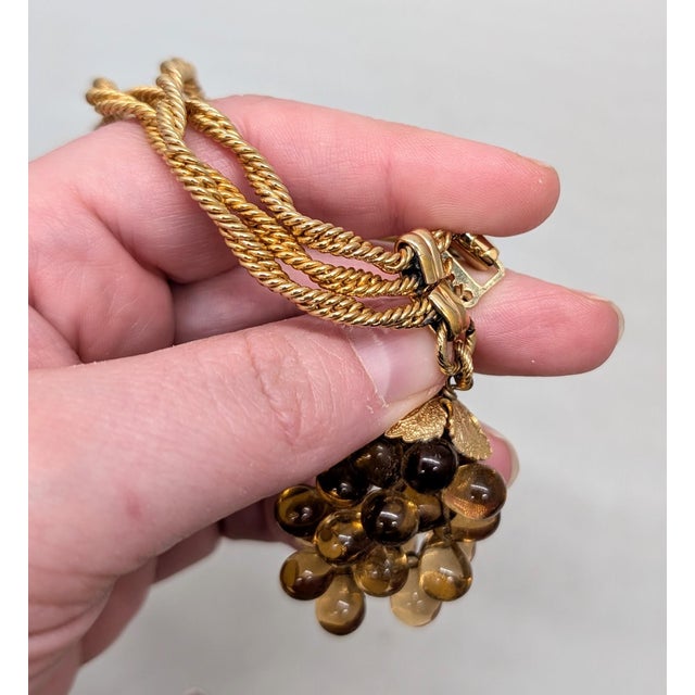 1960s Vintage 1960s Signed Napier Goldtone Faux-Topaz Grape Cluster Charm Bracelet For Sale - Image 5 of 9