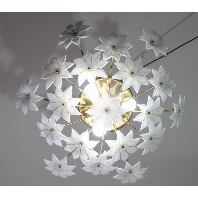 Italian 1970s Wonderful Murano Ceiling Light White Flowers For Sale - Image 3 of 15