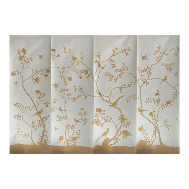 If you love the look of De Gournay wallpaper but not the price, this is for you. Custom Hand-Painted Silk Mural | Gold...