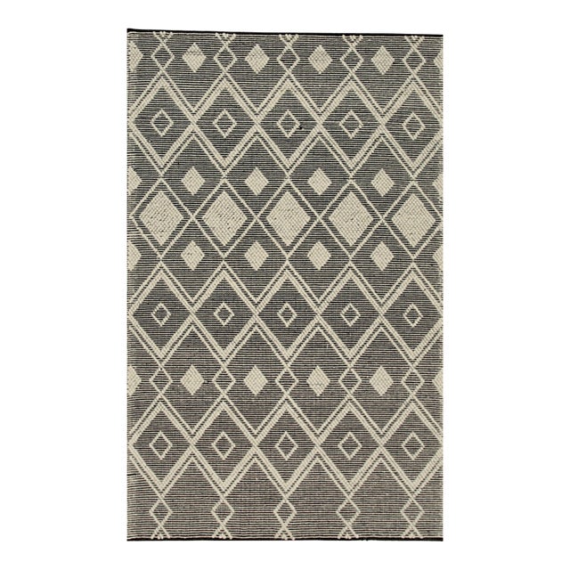 5x8 Luna Kilim Black Diamond Modern Handmade Wool Carpet Rug For Sale