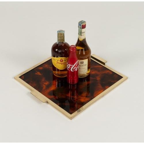 Metal Faux Tortoiseshell and Brass Serving Tray in the style of Christian Dior, Italy, 1970s For Sale - Image 7 of 14