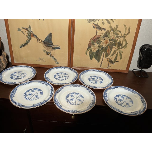 Wood & Son Vintage Wood & Sons England Kenya Blue & White Dinner Plates - Set of 6 For Sale - Image 4 of 10