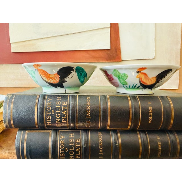 Ceramic Vintage Chinese Hand-Painted Rooster Bowls - Set of 6 For Sale - Image 7 of 12
