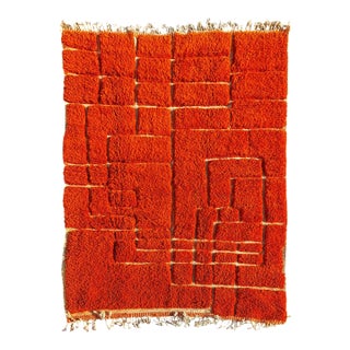 Handmade Moroccan Mrirt Rug – Burnt Orange Wool Rug – Modern Textured Carpet For Sale