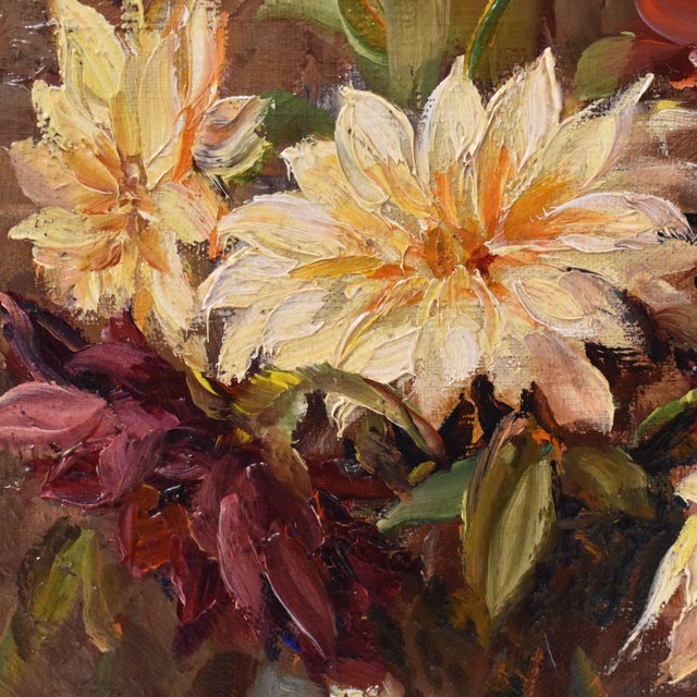 Kees Terlouw, Small Dahlias, Oil on Canvas, 20th Century, Framed For Sale - Image 7 of 11