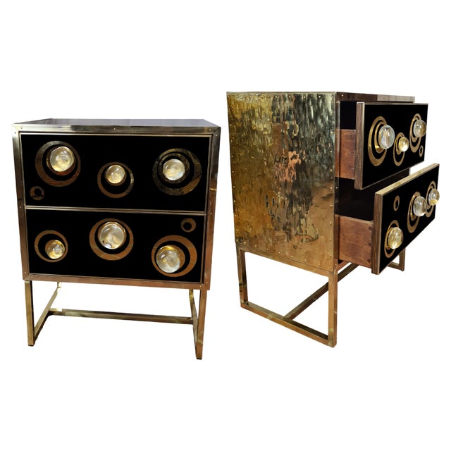 Not Yet Made - Made To Order Black Nightstands with Murano Spheres and Brass Legs from Justfurnituress SRL, Set of 2 For Sale - Image 5 of 5