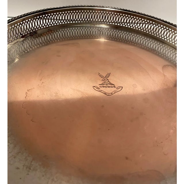 1950s Silverplate Round Gallery Tray With Heraldry For Sale - Image 5 of 9