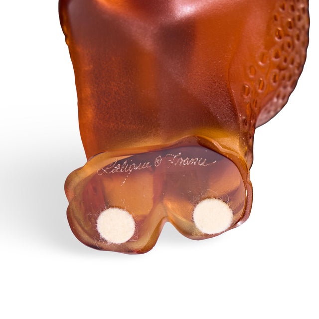 Lalique French Crystal Amber Rhino Sculpture For Sale - Image 9 of 9