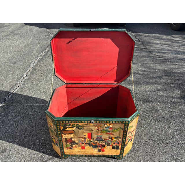 Late 19th / Early 20th Century Thai Travel Trunk Intricate and colorful village scenes - of royal celebrations market...