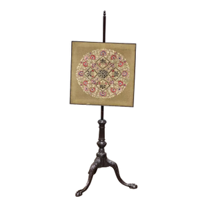 18th Century English Chippendale Carved Mahogany Pole Screen Fire Screen
