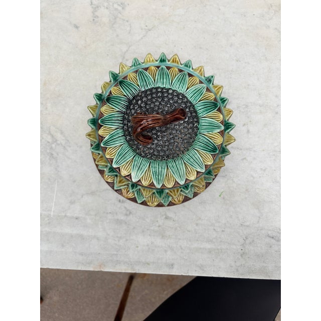 English Victorian Majolica Sunflower Box Holdcroft Circa 1890.