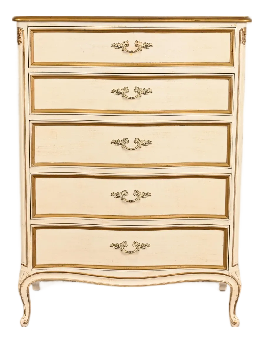 Henredon French Provincial Louis XV Cream Lacquered Parcel Gilt