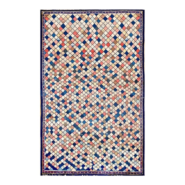 1930s Multicolor Diamond Tribal Hand Knotted Antique Persian Gabbeh Rug 4'4" X 7' Wool Carpet For Sale