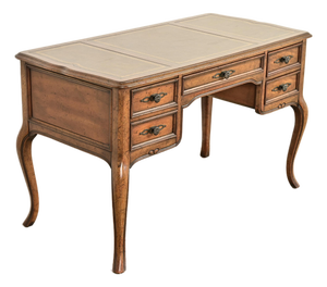 Sligh Furniture French Provincial Louis XV Carved Fruitwood Leather Top Bureau Plat Desk, Circa 1960s