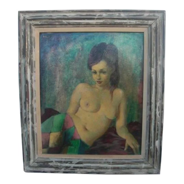 Mid Century Modern Topless Lounging Female Nude by Abruzzi For Sale