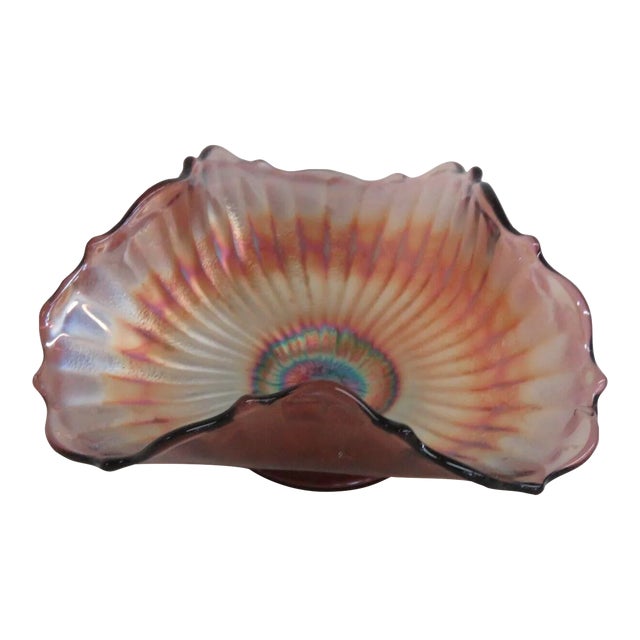 Fenton Carnival Glass Amethyst Stippled Rays Folded Ruffled Candy Dish For Sale