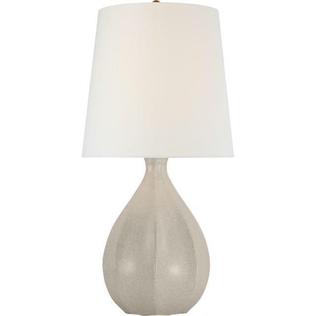 Transitional AERIN by Visual Comfort Signature Rana Large Table Lamp in Bone Craquelure with Linen Shade For Sale - Image 3 of 3