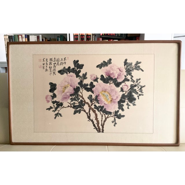 1980s 1980s Three Branches of Peony Watercolor Painting For Sale - Image 5 of 6