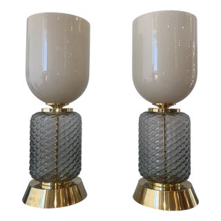 Murano Glass and Brass Lamps, 1990s, Set of 2 For Sale