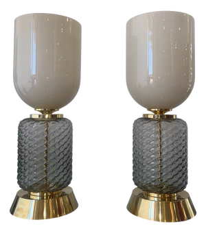 Murano Glass and Brass Lamps, 1990s, Set of 2