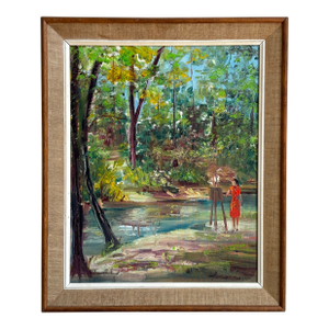 Mid-20th Century Impressionist Untitled Artist at Work, Acrylic-on-Board — Framed