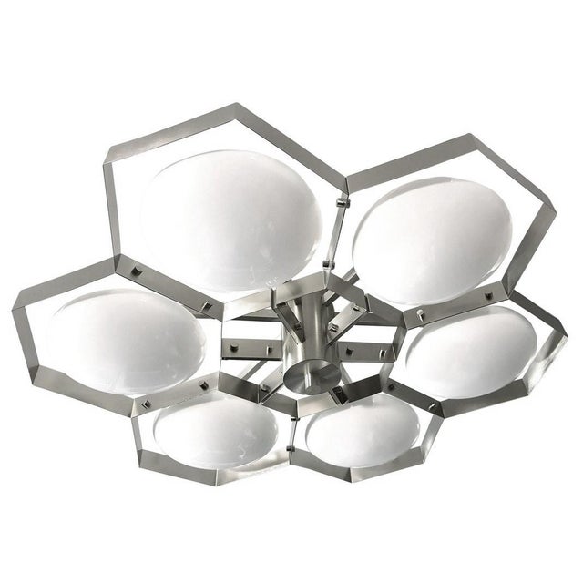 Italian 21st Century Hive Satin Nickel Glossy White Murano Flush Mount by Fabio LTD For Sale - Image 3 of 6
