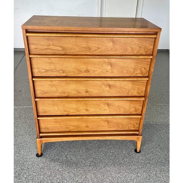 Wood 1960s Lane Rhythm Walnut Highboy 5 Drawer Dresser For Sale - Image 7 of 12