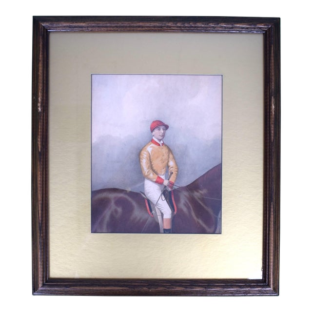 Jockey W/ Peach Silks W/ Red Cap/ Collar & Cuffs Watercolour by Joshua Dighton For Sale