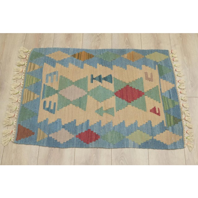 1960s 1960s Southwestern Soft Blue Hand Knotted Rug For Sale - Image 5 of 13