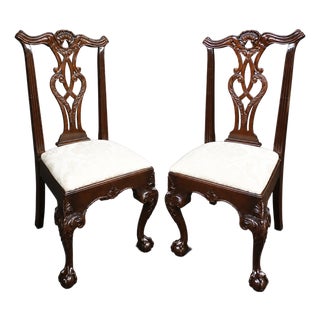 Henredon Chippendale Style Claw & Ball Aside Chairs Pair For Sale