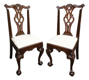 Henredon Chippendale Style Claw & Ball Aside Chairs Pair