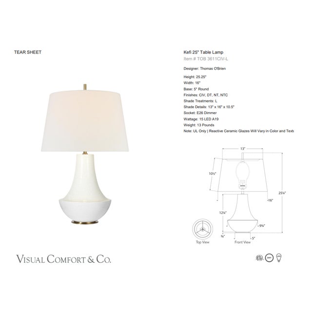 Thomas O'Brien by Visual Comfort Signature Kefi 25" Table Lamp in Crackled Ivory with Linen Shade Designer: Thomas O'Brien...