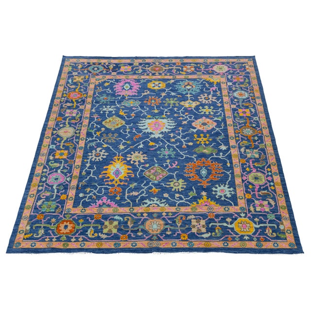 Vibrant Cobalt Blue Hand-Knotted Modern Oushak Style Area Rug With Jewel Tones For Sale In New York - Image 6 of 12