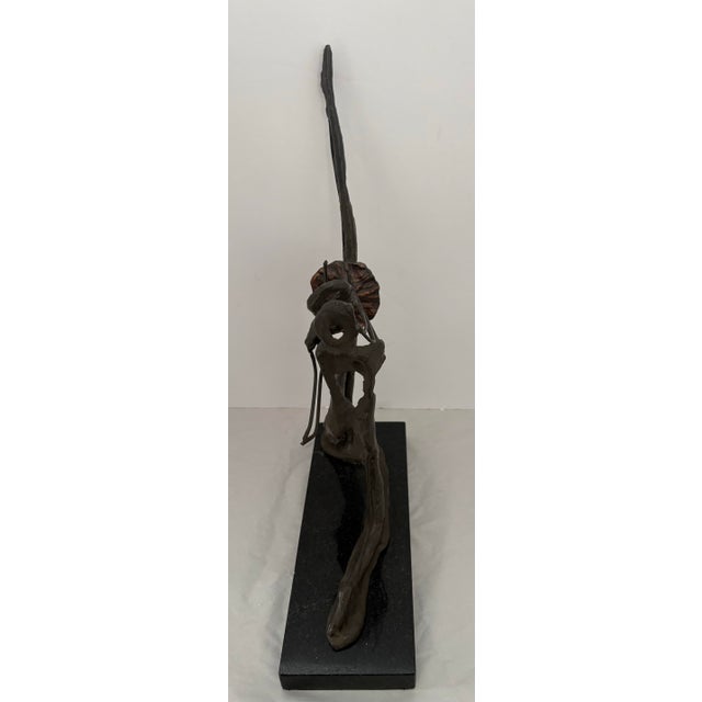 Mid 20th Century Modernist Abstract Ballet Dancers Hand Built Sculpture in Patinated Metal on Marble Base For Sale - Image 4 of 12