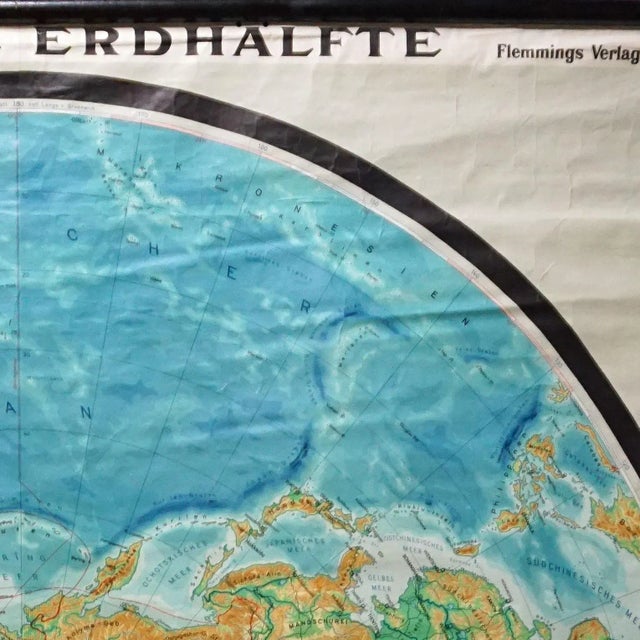 Textile Vintage Northern Hemisphere of the Earth Rollable Map Wall Chart For Sale - Image 7 of 8