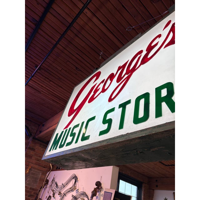 American Large Vintage "George's Music Store" Commercial Hanging Sign For Sale - Image 3 of 12