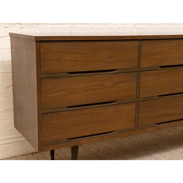Vintage Mid-Century Modern Walnut Nine-Drawer Dresser For Sale - Image 9 of 12