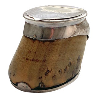 Antique Equestrian Horse Hoof Inkwell, Silver Mounted, “Duke” For Sale