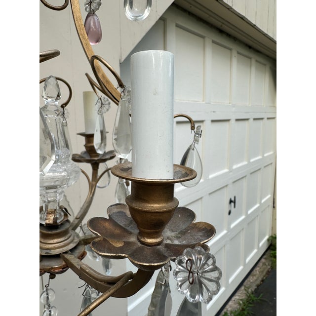 1930s Petite Brass and Crystal Chandelier For Sale In New York - Image 6 of 7