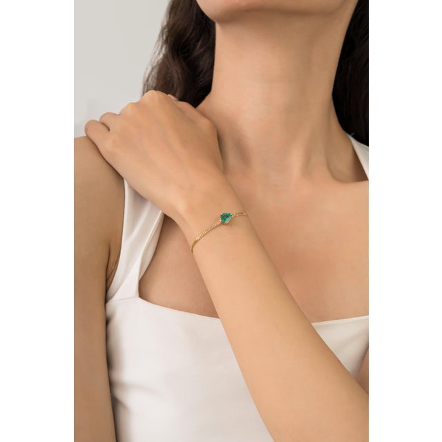 14k Yellow Gold 1.85Ct Emerald Solitaire Teardrop Curb Chain Bracelet For Sale - Image 10 of 15