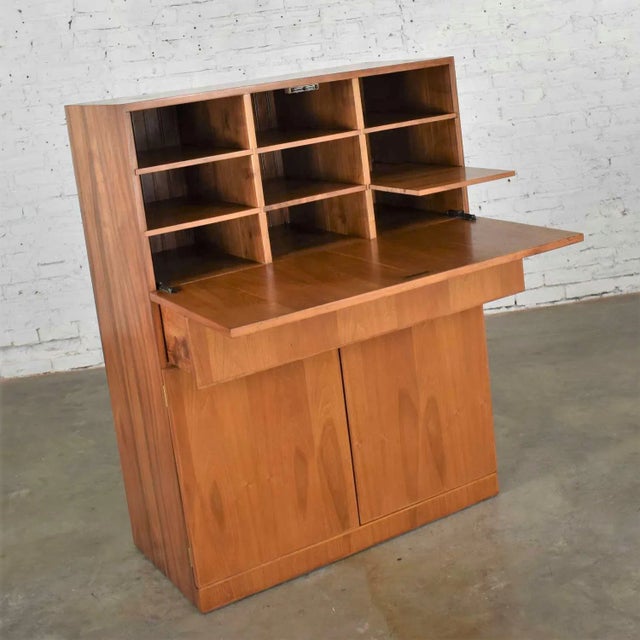 Vintage Scandinavian Modern Teak Desk in a Box Style Secretary With Drop Front For Sale - Image 4 of 18