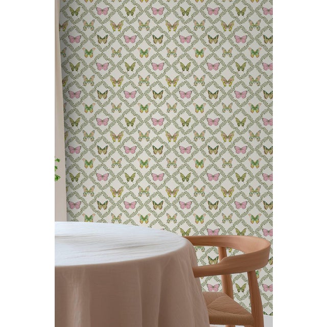 Textile Butterfly Trellis Pastel Grasscloth Wallpaper by House Party | 6 Yards For Sale - Image 7 of 8