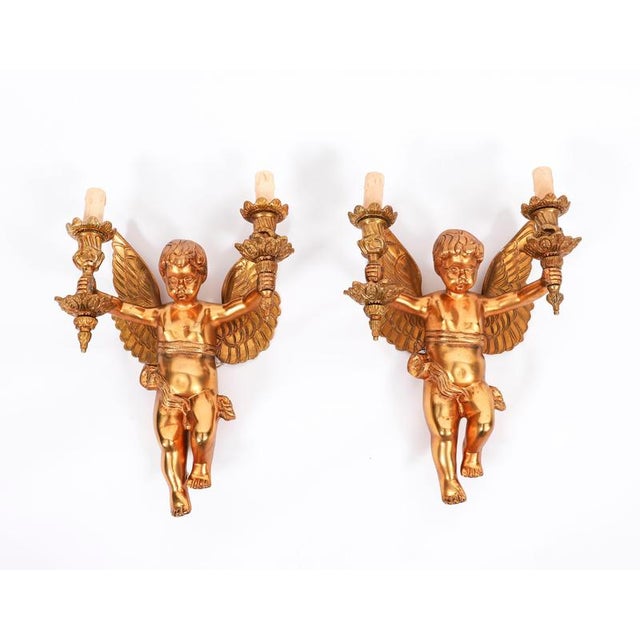 Antique Italian Two Branch Cherub Ormolu Wall Lights, 1800s, Set of 4 For Sale - Image 9 of 10