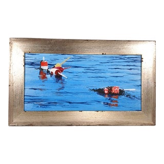 Watercolor Maine Summer Lobster Pot Buoys Ct Artist Mollie Megaffin Signed 2003 For Sale